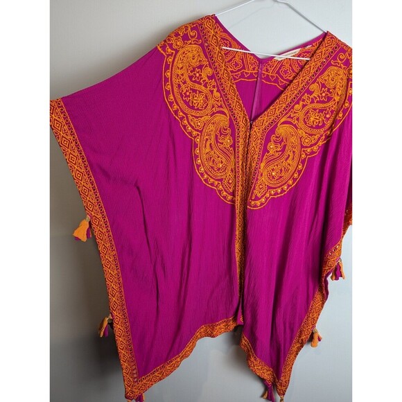 Soft Surroundings Blouse Womens S/M Magenta Embroidered Topper Kimono Catalpa - Picture 4 of 12